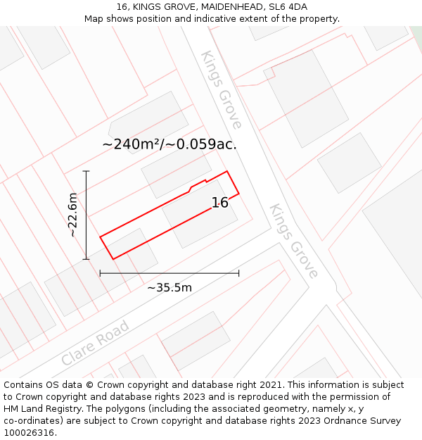 16, KINGS GROVE, MAIDENHEAD, SL6 4DA: Plot and title map