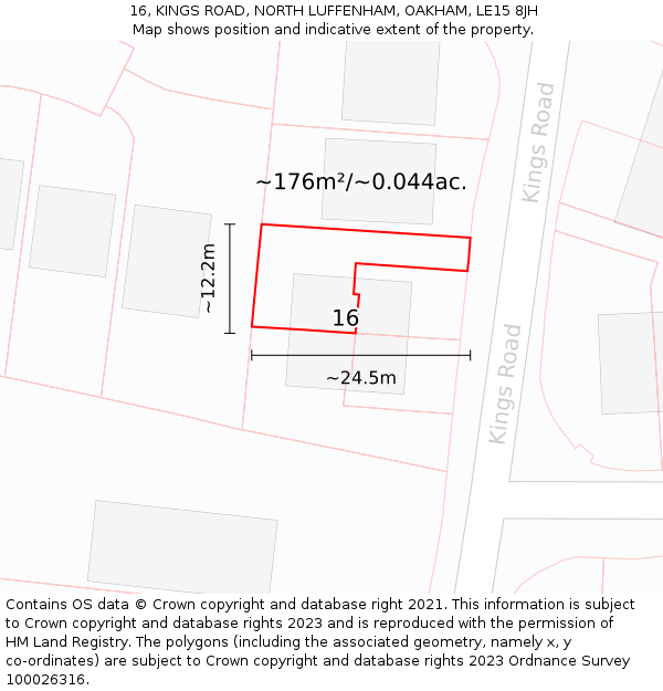 16, KINGS ROAD, NORTH LUFFENHAM, OAKHAM, LE15 8JH: Plot and title map