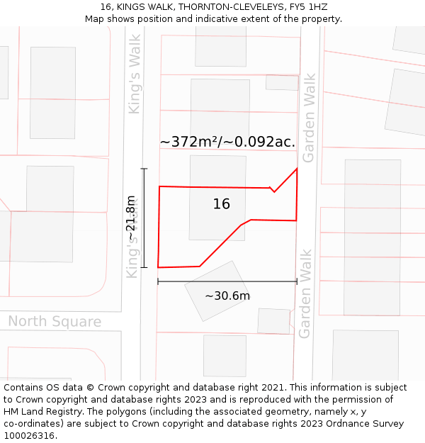 16, KINGS WALK, THORNTON-CLEVELEYS, FY5 1HZ: Plot and title map