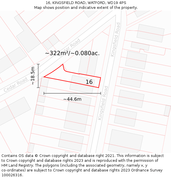 16, KINGSFIELD ROAD, WATFORD, WD19 4PS: Plot and title map