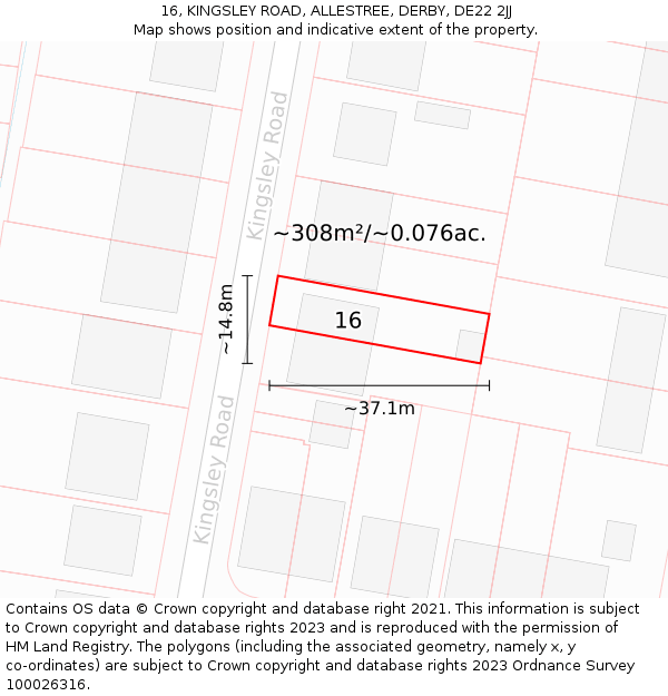 16, KINGSLEY ROAD, ALLESTREE, DERBY, DE22 2JJ: Plot and title map