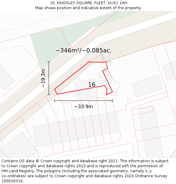 16, KINGSLEY SQUARE, FLEET, GU51 1AH: Plot and title map