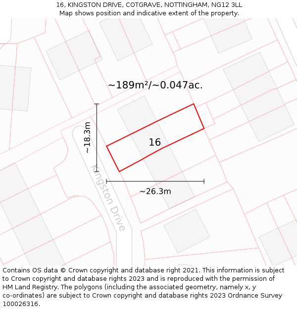 16, KINGSTON DRIVE, COTGRAVE, NOTTINGHAM, NG12 3LL: Plot and title map