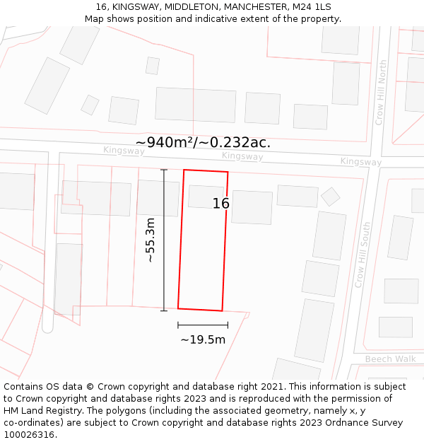 16, KINGSWAY, MIDDLETON, MANCHESTER, M24 1LS: Plot and title map