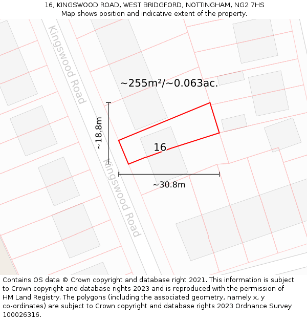 16, KINGSWOOD ROAD, WEST BRIDGFORD, NOTTINGHAM, NG2 7HS: Plot and title map