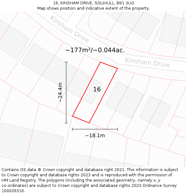 16, KINSHAM DRIVE, SOLIHULL, B91 3UG: Plot and title map