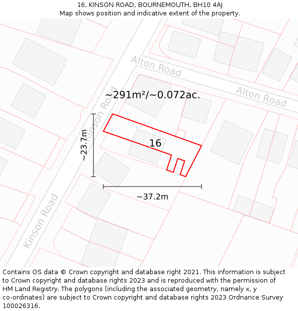 16, KINSON ROAD, BOURNEMOUTH, BH10 4AJ: Plot and title map