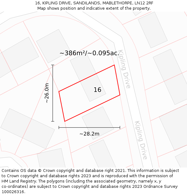 16, KIPLING DRIVE, SANDILANDS, MABLETHORPE, LN12 2RF: Plot and title map