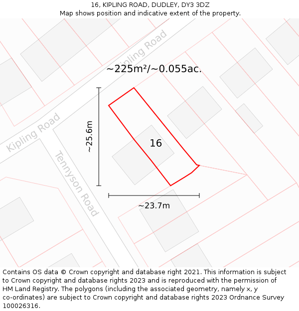 16, KIPLING ROAD, DUDLEY, DY3 3DZ: Plot and title map