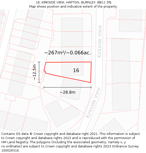 16, KIRKSIDE VIEW, HAPTON, BURNLEY, BB11 5RJ: Plot and title map