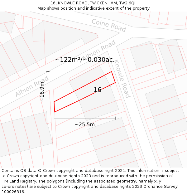 16, KNOWLE ROAD, TWICKENHAM, TW2 6QH: Plot and title map