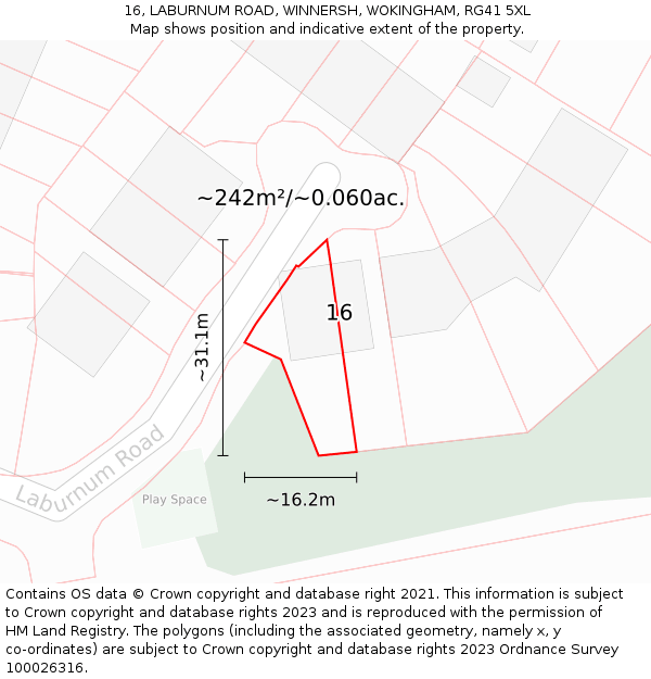 16, LABURNUM ROAD, WINNERSH, WOKINGHAM, RG41 5XL: Plot and title map