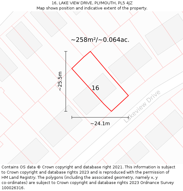 16, LAKE VIEW DRIVE, PLYMOUTH, PL5 4JZ: Plot and title map