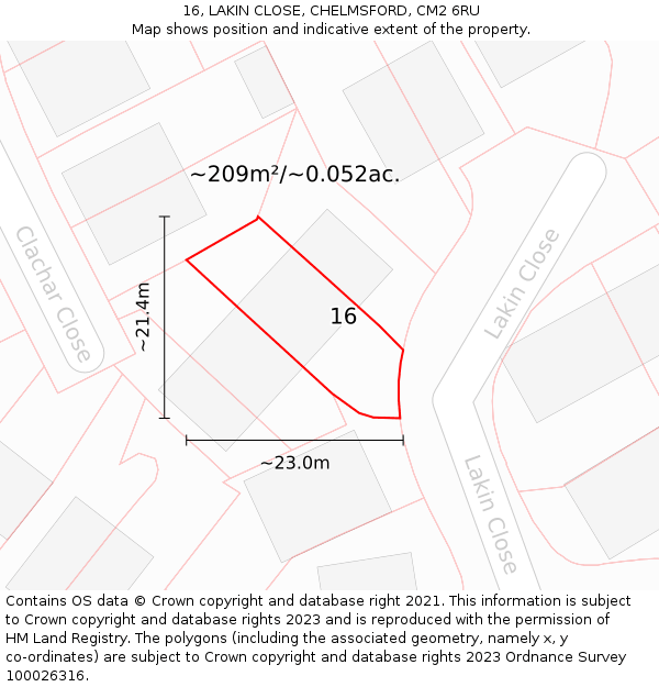 16, LAKIN CLOSE, CHELMSFORD, CM2 6RU: Plot and title map