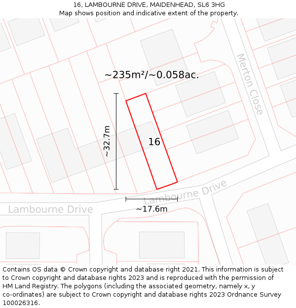 16, LAMBOURNE DRIVE, MAIDENHEAD, SL6 3HG: Plot and title map