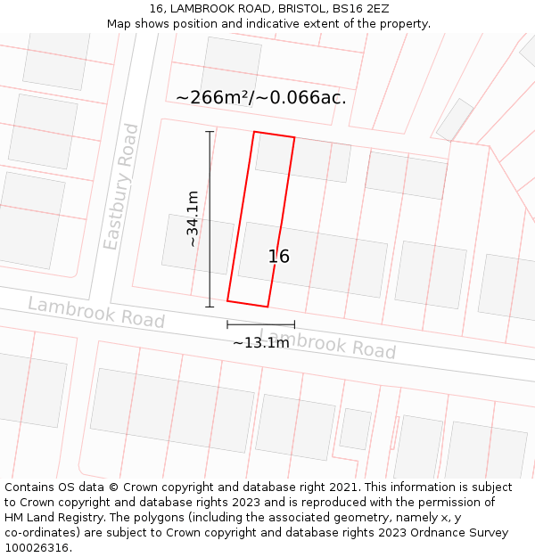 16, LAMBROOK ROAD, BRISTOL, BS16 2EZ: Plot and title map