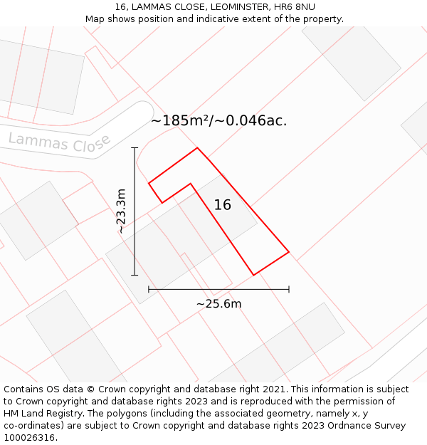 16, LAMMAS CLOSE, LEOMINSTER, HR6 8NU: Plot and title map