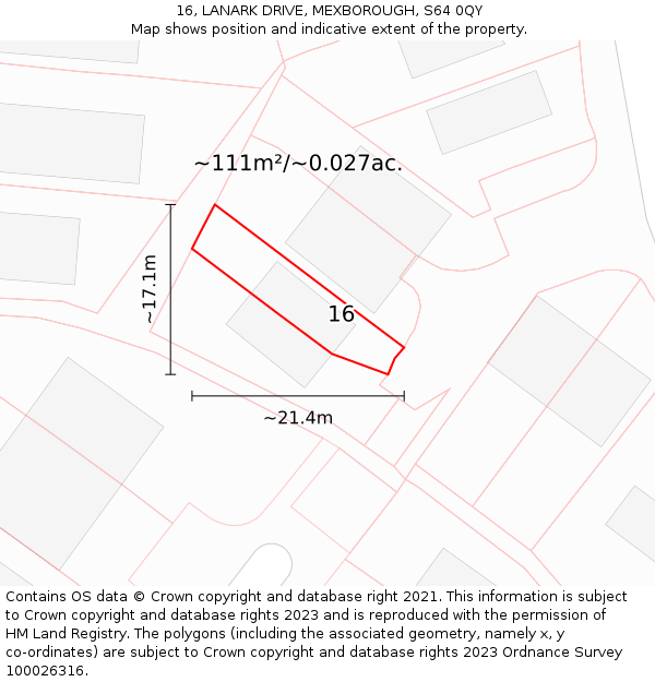 16, LANARK DRIVE, MEXBOROUGH, S64 0QY: Plot and title map