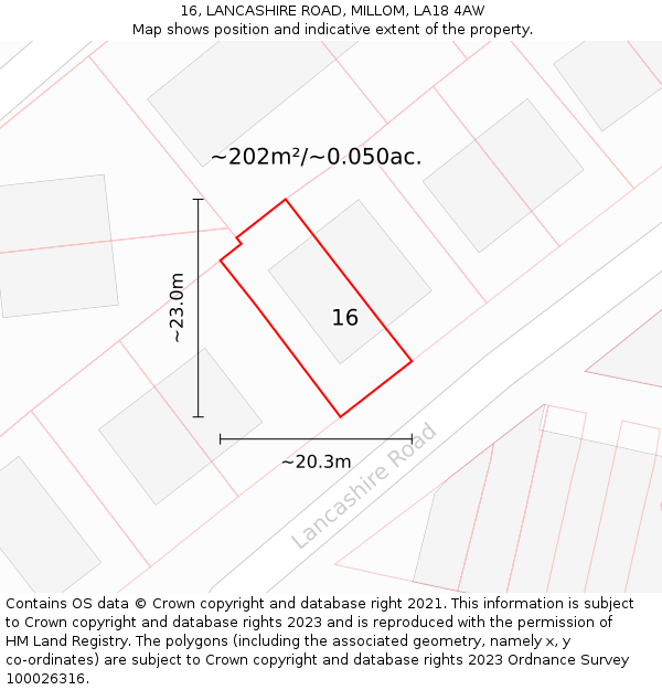 16, LANCASHIRE ROAD, MILLOM, LA18 4AW: Plot and title map