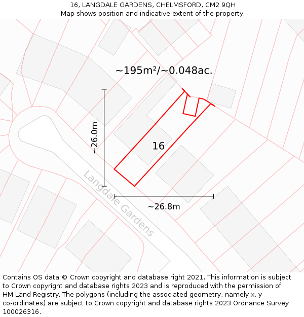 16, LANGDALE GARDENS, CHELMSFORD, CM2 9QH: Plot and title map