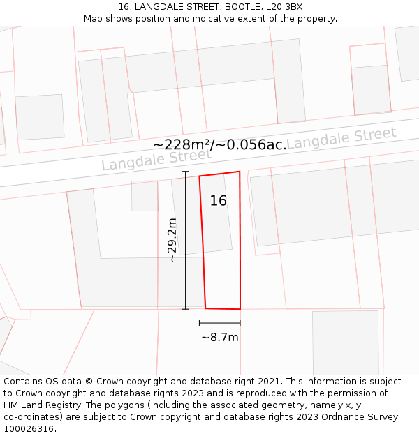 16, LANGDALE STREET, BOOTLE, L20 3BX: Plot and title map