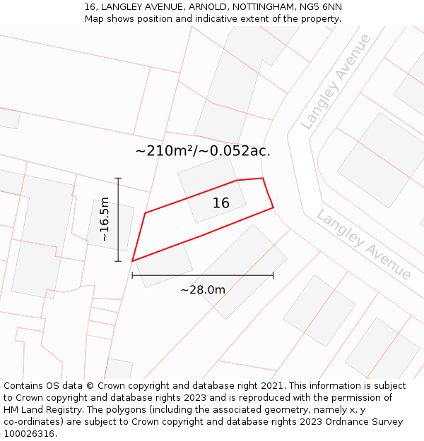 16, LANGLEY AVENUE, ARNOLD, NOTTINGHAM, NG5 6NN: Plot and title map