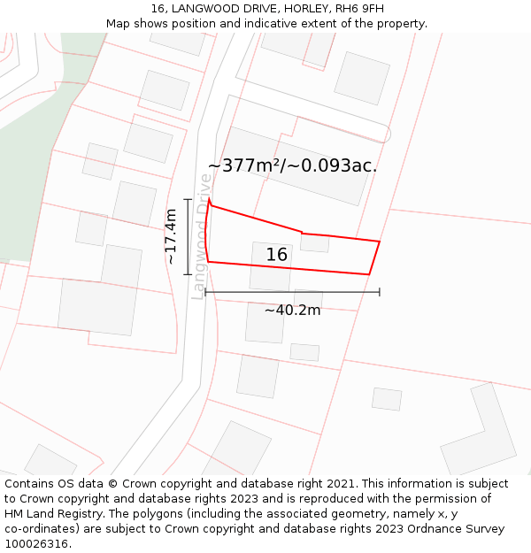 16, LANGWOOD DRIVE, HORLEY, RH6 9FH: Plot and title map