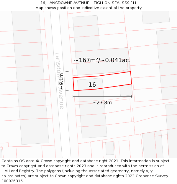 16, LANSDOWNE AVENUE, LEIGH-ON-SEA, SS9 1LL: Plot and title map