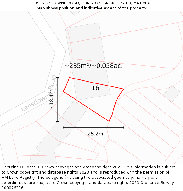 16, LANSDOWNE ROAD, URMSTON, MANCHESTER, M41 6PX: Plot and title map