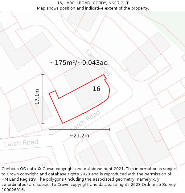 16, LARCH ROAD, CORBY, NN17 2UT: Plot and title map