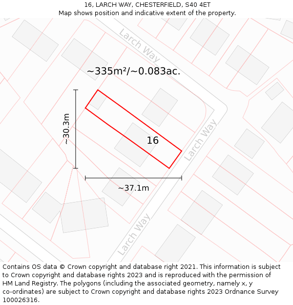 16, LARCH WAY, CHESTERFIELD, S40 4ET: Plot and title map