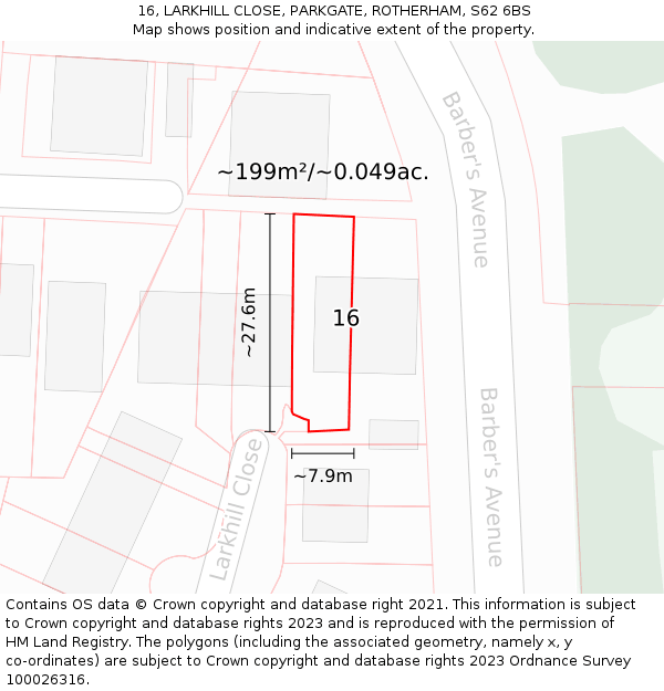 16, LARKHILL CLOSE, PARKGATE, ROTHERHAM, S62 6BS: Plot and title map