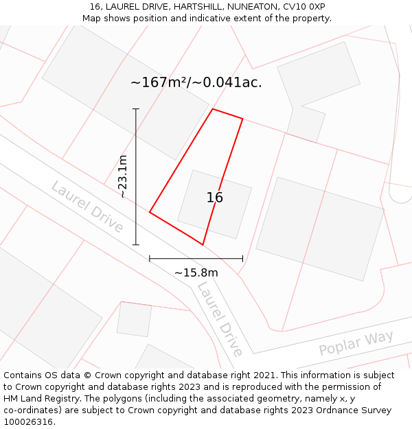 16, LAUREL DRIVE, HARTSHILL, NUNEATON, CV10 0XP: Plot and title map