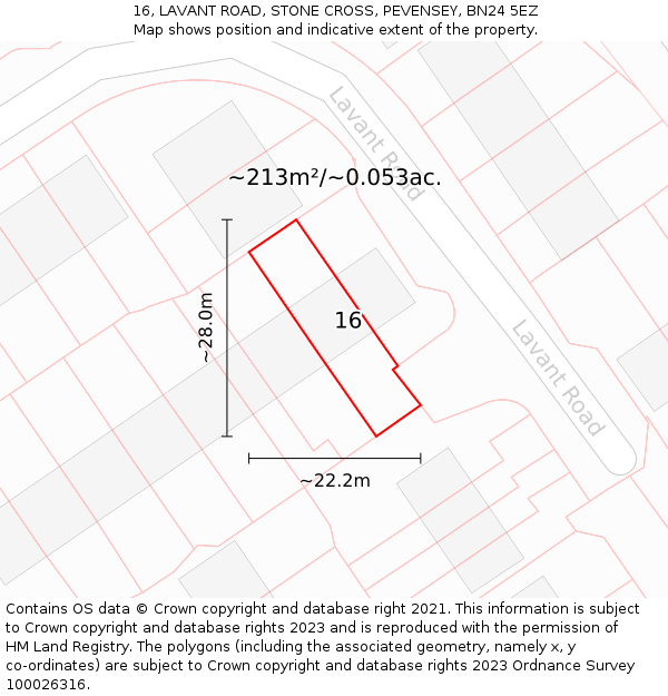 16, LAVANT ROAD, STONE CROSS, PEVENSEY, BN24 5EZ: Plot and title map