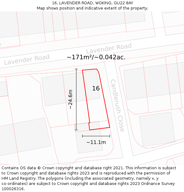 16, LAVENDER ROAD, WOKING, GU22 8AY: Plot and title map