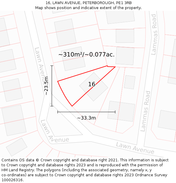 16, LAWN AVENUE, PETERBOROUGH, PE1 3RB: Plot and title map