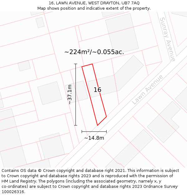 16, LAWN AVENUE, WEST DRAYTON, UB7 7AQ: Plot and title map