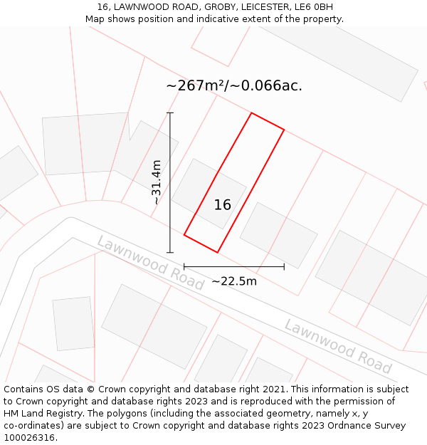 16, LAWNWOOD ROAD, GROBY, LEICESTER, LE6 0BH: Plot and title map