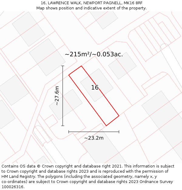 16, LAWRENCE WALK, NEWPORT PAGNELL, MK16 8RF: Plot and title map