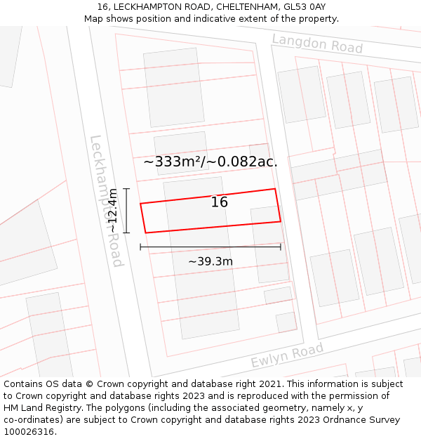 16, LECKHAMPTON ROAD, CHELTENHAM, GL53 0AY: Plot and title map