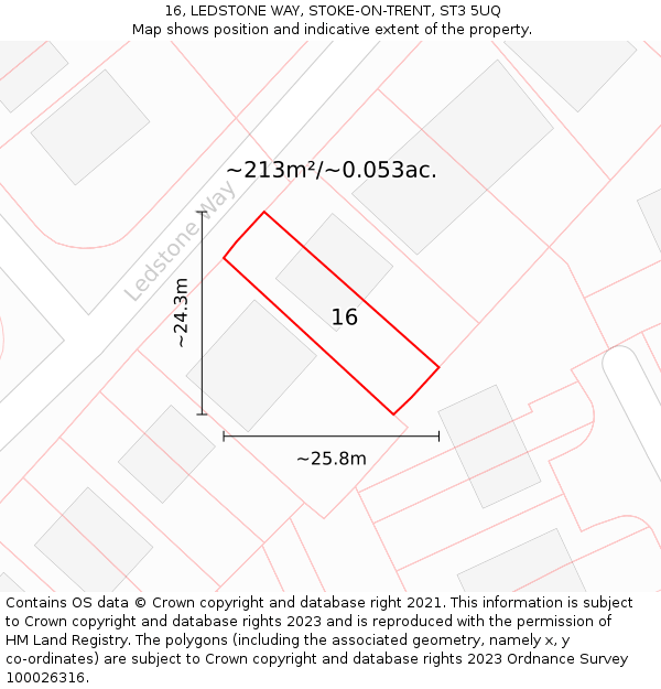 16, LEDSTONE WAY, STOKE-ON-TRENT, ST3 5UQ: Plot and title map