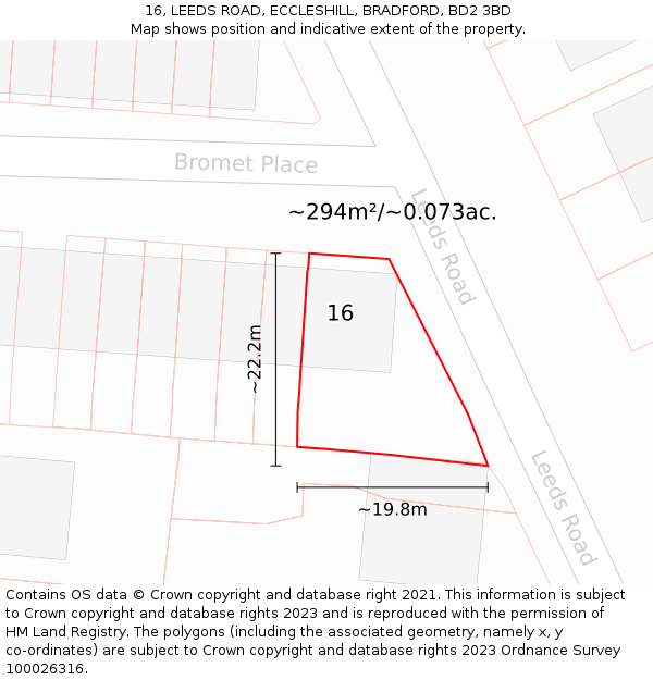 16, LEEDS ROAD, ECCLESHILL, BRADFORD, BD2 3BD: Plot and title map