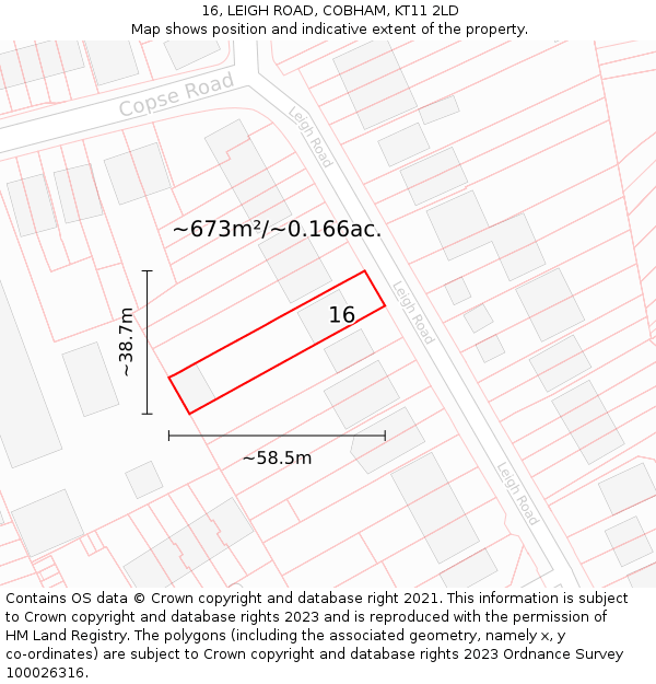 16, LEIGH ROAD, COBHAM, KT11 2LD: Plot and title map