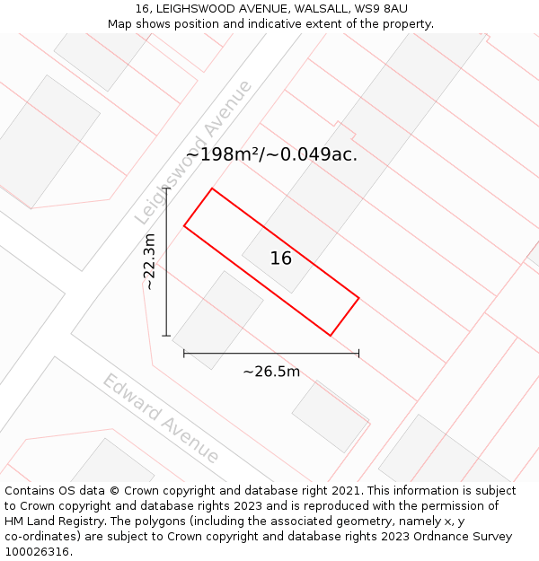 16, LEIGHSWOOD AVENUE, WALSALL, WS9 8AU: Plot and title map