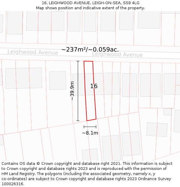 16, LEIGHWOOD AVENUE, LEIGH-ON-SEA, SS9 4LG: Plot and title map