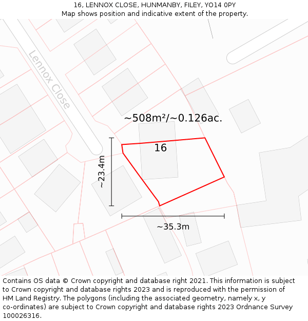 16, LENNOX CLOSE, HUNMANBY, FILEY, YO14 0PY: Plot and title map