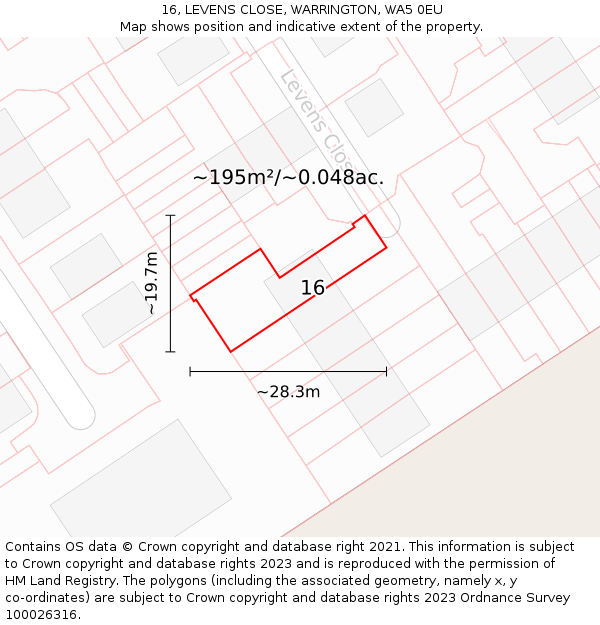 16, LEVENS CLOSE, WARRINGTON, WA5 0EU: Plot and title map