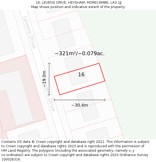 16, LEVENS DRIVE, HEYSHAM, MORECAMBE, LA3 1JJ: Plot and title map