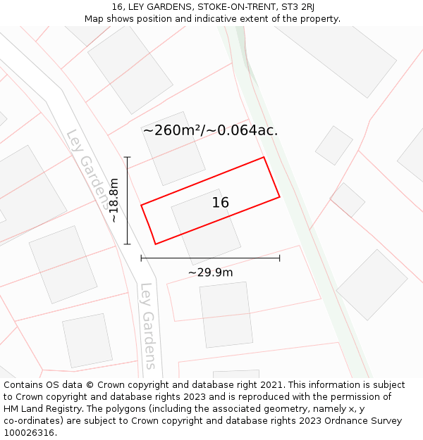 16, LEY GARDENS, STOKE-ON-TRENT, ST3 2RJ: Plot and title map