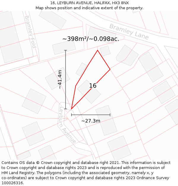 16, LEYBURN AVENUE, HALIFAX, HX3 8NX: Plot and title map